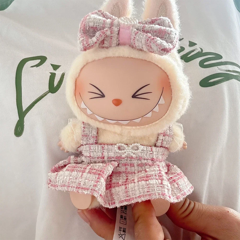 Für 17 cm Labubu Stilvolles Outfit-Zubehör Schwarzer karierter Anzug Duftende Serie Kleid Labubu Ropa Puppenkleidung