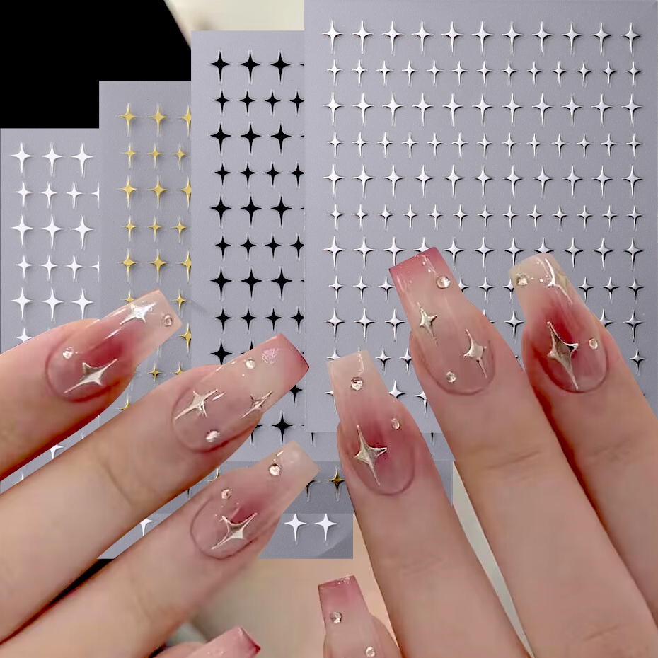3d ouro tira estrela unhas adesivos bronzeamento laser cruz branca luz das estrelas glossychic elegante y2k adesivo diy manicure decorações