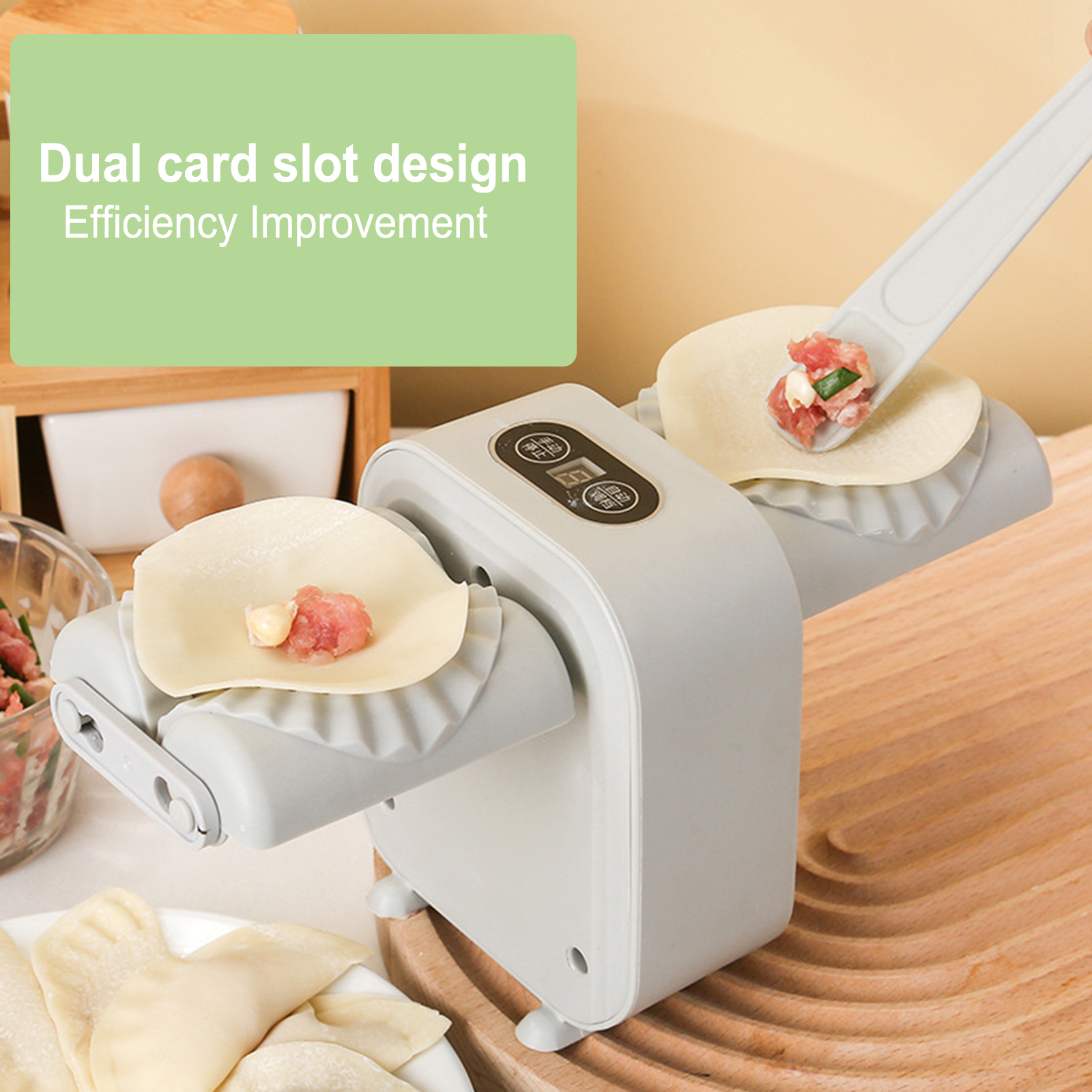 Mesin pembuat pangsit elektrik kepala ganda, alat dapur otomatis pembuat cetakan pangsit rumah tangga