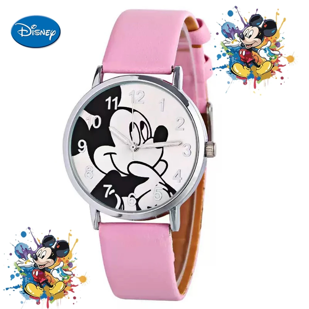 Disney Mickey zegarki damskie dla pani skórzany pasek damski zegar kwarcowy zegarek studencki dla chłopca prezent urodzinowy dla dziewczyny