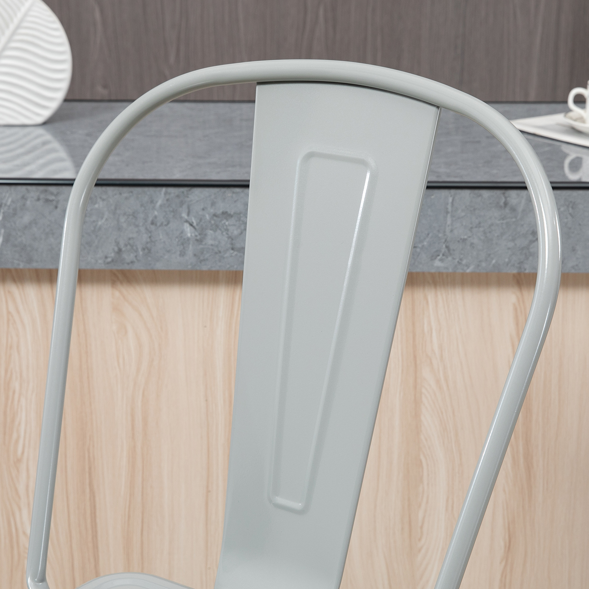 HOMCOM Juego de 4 Taburetes Altos de Cocina de Metal Respaldo Alto 44x49x116 cm