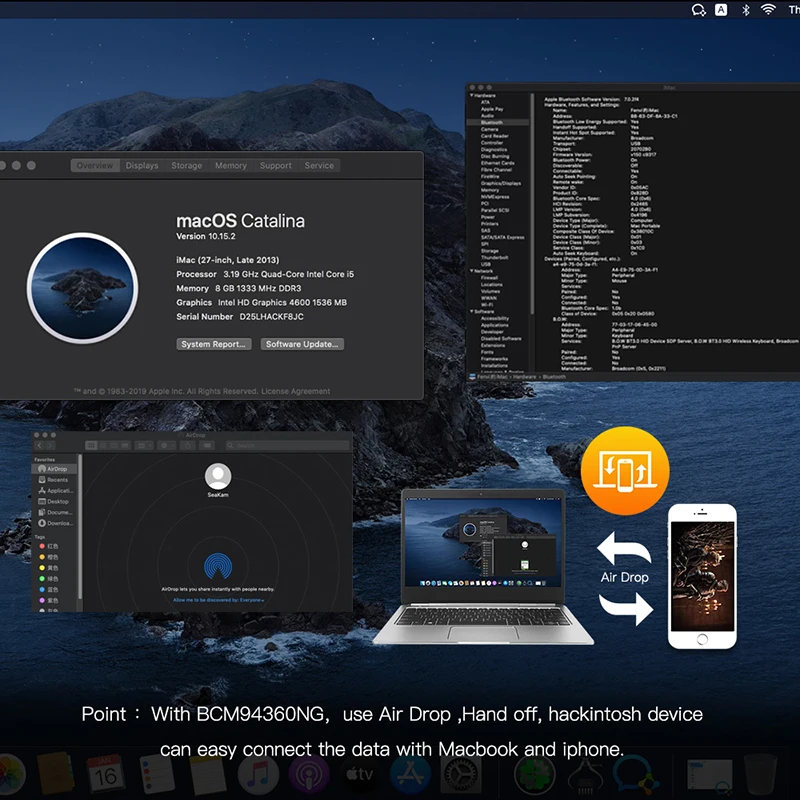 デュアルバンドワイヤレス Hackintosh BCM94360NG WIFI カード NGFF M.2 1200Mbps Bluetooth4.0 BCM94352Z NGFF 802.11ac Wlan アダプター DW1560