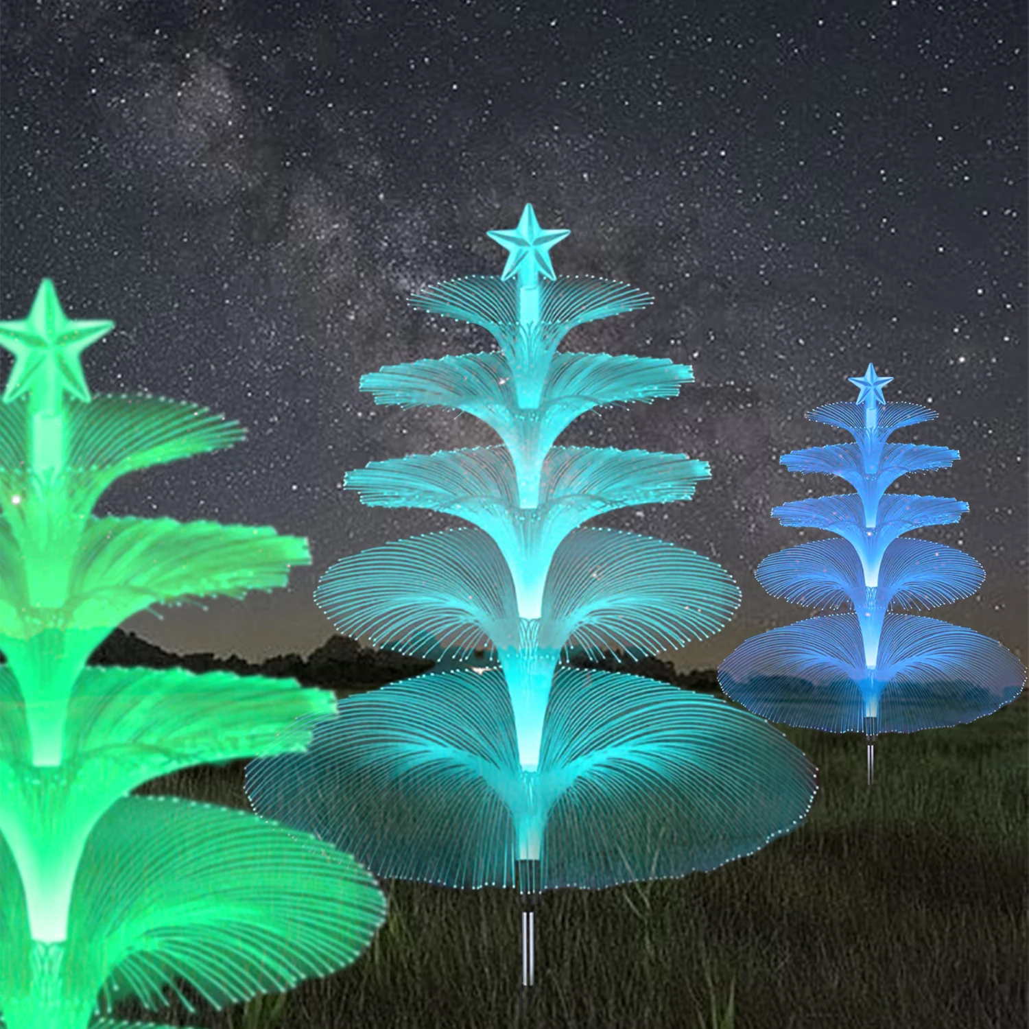 ไฟสวนพลังงานแสงอาทิตย์กลางแจ้ง 1 ชิ้น 7 สี ไฟติดเสาพลังงานแสงอาทิตย์รูปแมงกะพรุน ไฟเปลี่ยนสีกลางแจ้งพลังงานแสงอาทิตย์