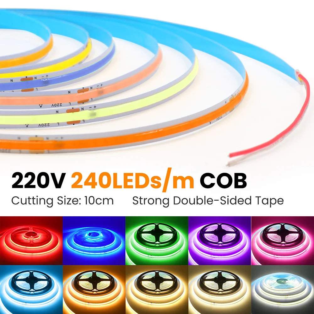 5 M 10 M 20 M 50 M COB LED Strip Light 220V Flex เทปพร้อมชิป IC High Bright 240 LEDs Linear Lighting RA90 WARM สีขาวธรรมชาติ