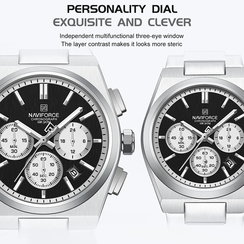สไตล์ใหม่ NAVIFORCE คู่นาฬิกาคุณภาพสูงควอตซ์นาฬิกาข้อมือ Chronograph กีฬากันน้ําวันที่นาฬิกาคนรัก 2024