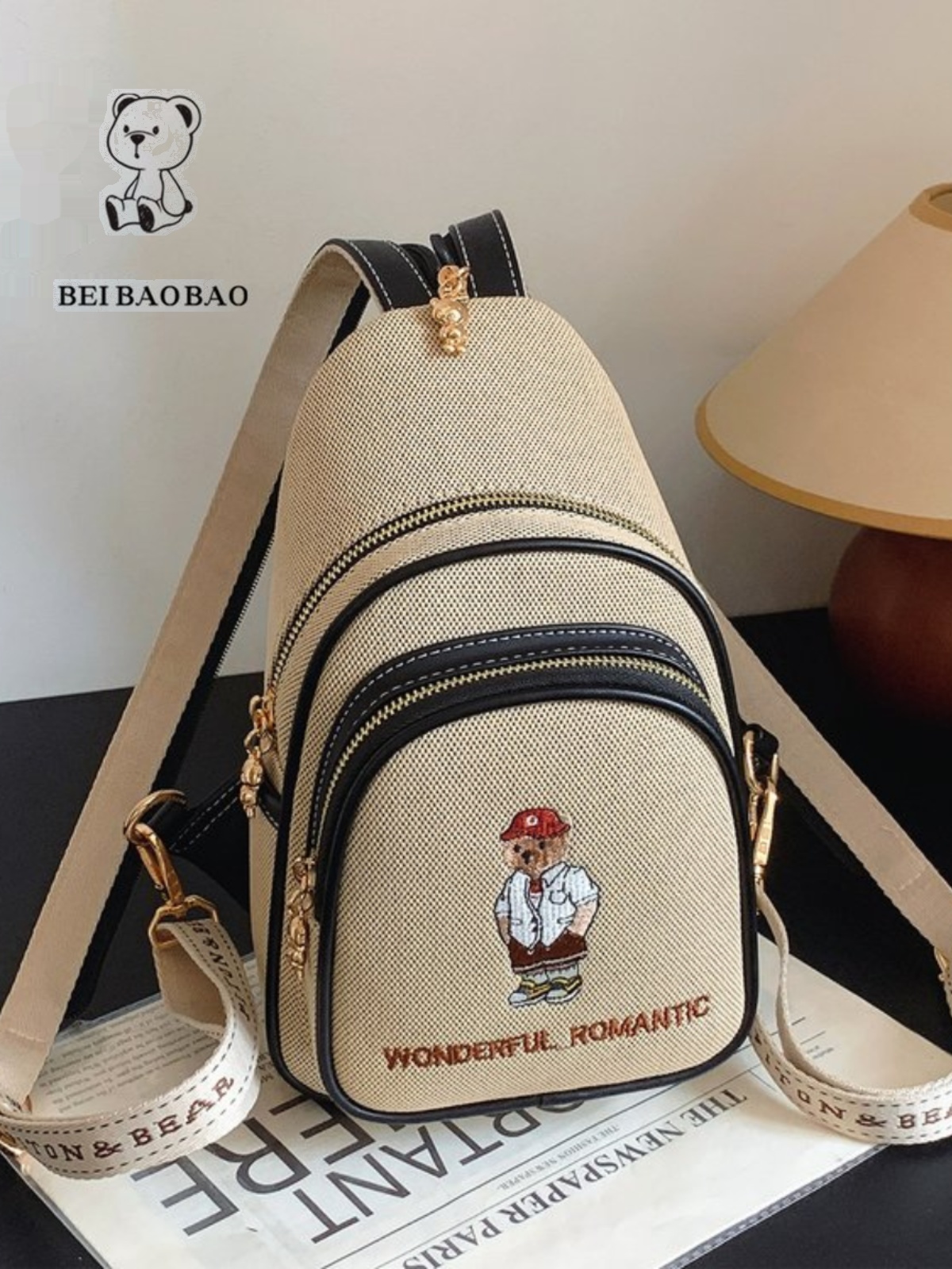 韓国デザイン刺繍キャンバスクロスボディバッグ女性カジュアルファッション軽量デュアルショルダーバッグソフトポリエステル裏地