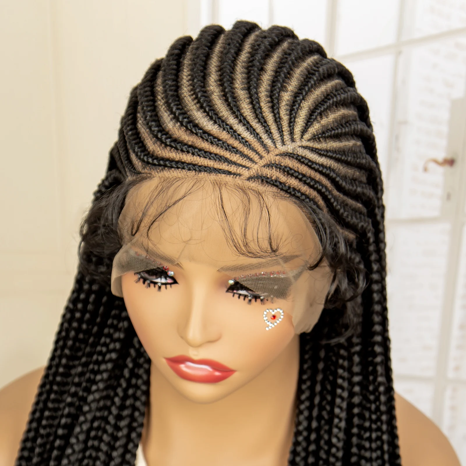 Perucas trançadas de cornrow de renda completa para mulheres negras feitas à mão peruca longa sintética trançada com cabelo de bebê perucas trançadas dianteiras de renda
