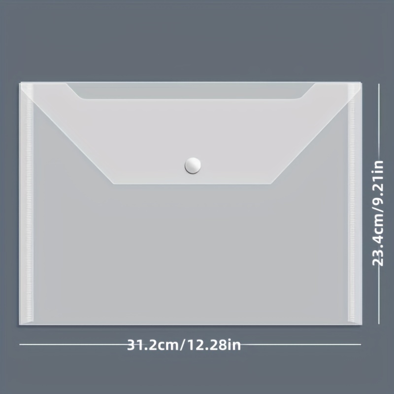 20 pacotes, envelope de plástico, pasta impermeável de poli envelope reutilizável transparente com botões, tamanho A4, para material de escritório escolar