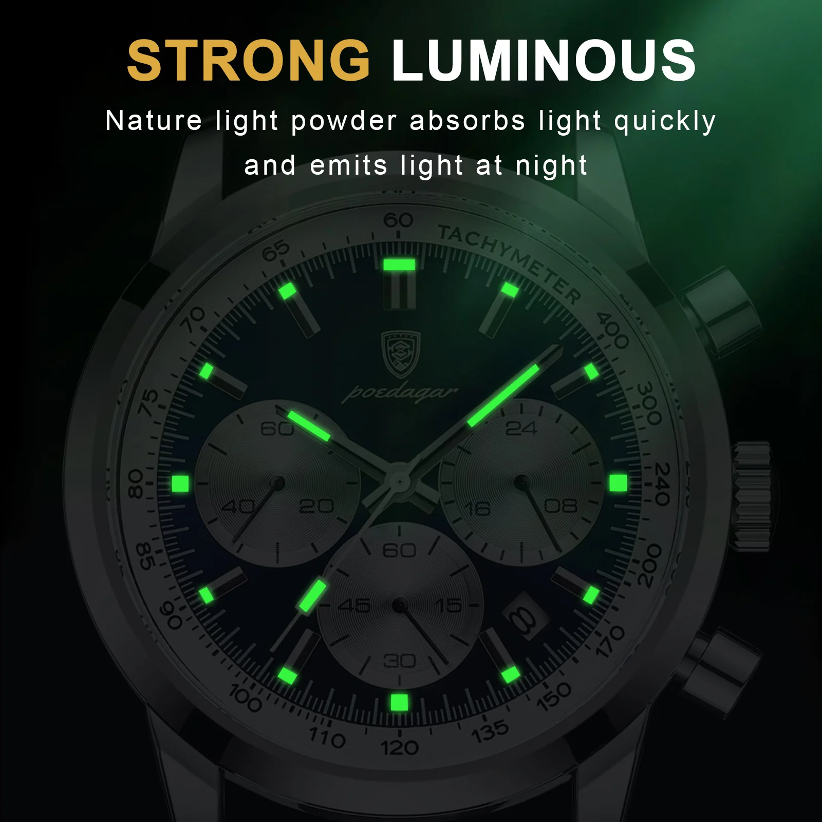 POEDAGAR กีฬาผู้ชายควอตซ์นาฬิกากันน้ํา Luminous Chronograph Man นาฬิกาแฟชั่นหรูหรานาฬิกาหนังสําหรับชาย Reloj Hombre