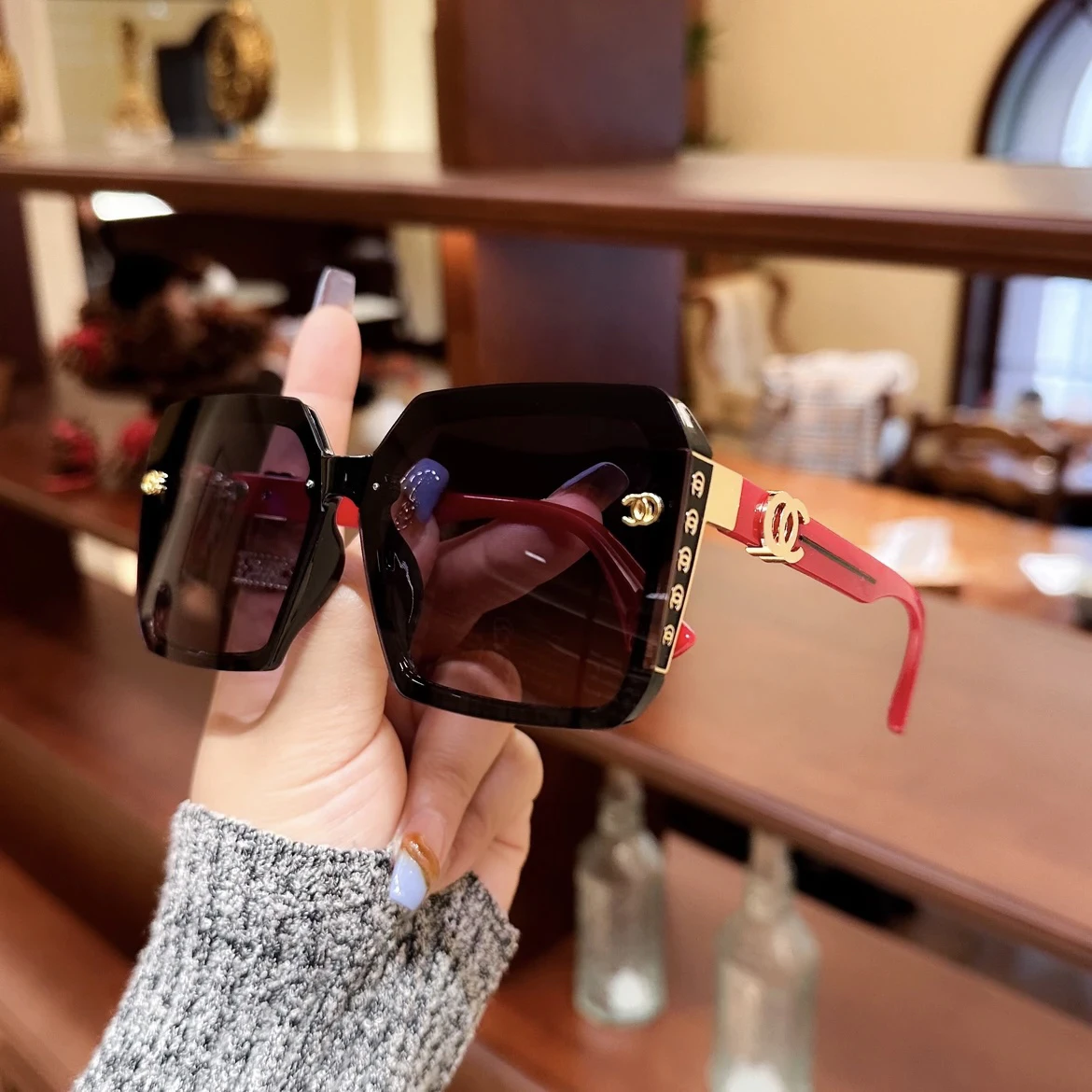 Gafas de sol de gran tamaño a la moda para mujer, gafas de sol UV400, gafas cuadradas Vintage, gafas de diseñador de marca