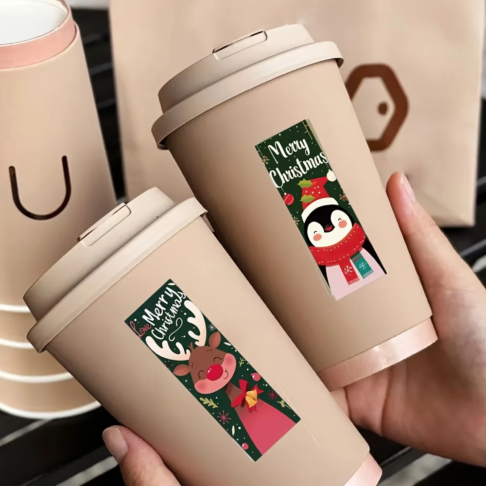 120pcs Christmas Stickers Roll - Cute Santa Polar Bear, Merry Christmas - for Gift Wrapping,  Packaging - Paper-Based