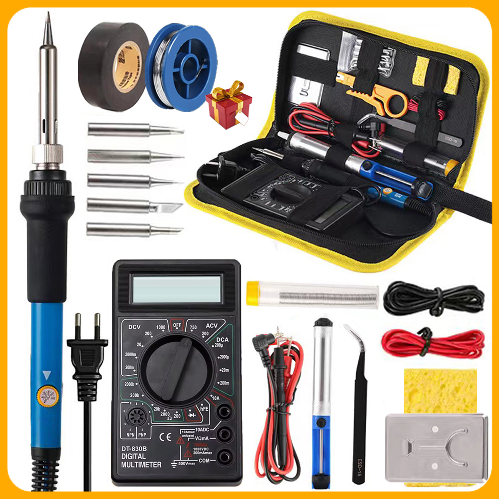 19-IN-1-Lötkolben-Set, Schweißwerkzeug, Lötset mit LCD-Digitalmultimeter, 60 W, Lötkolben, 5 zusätzliche Spitzen, EU/US-Stecker