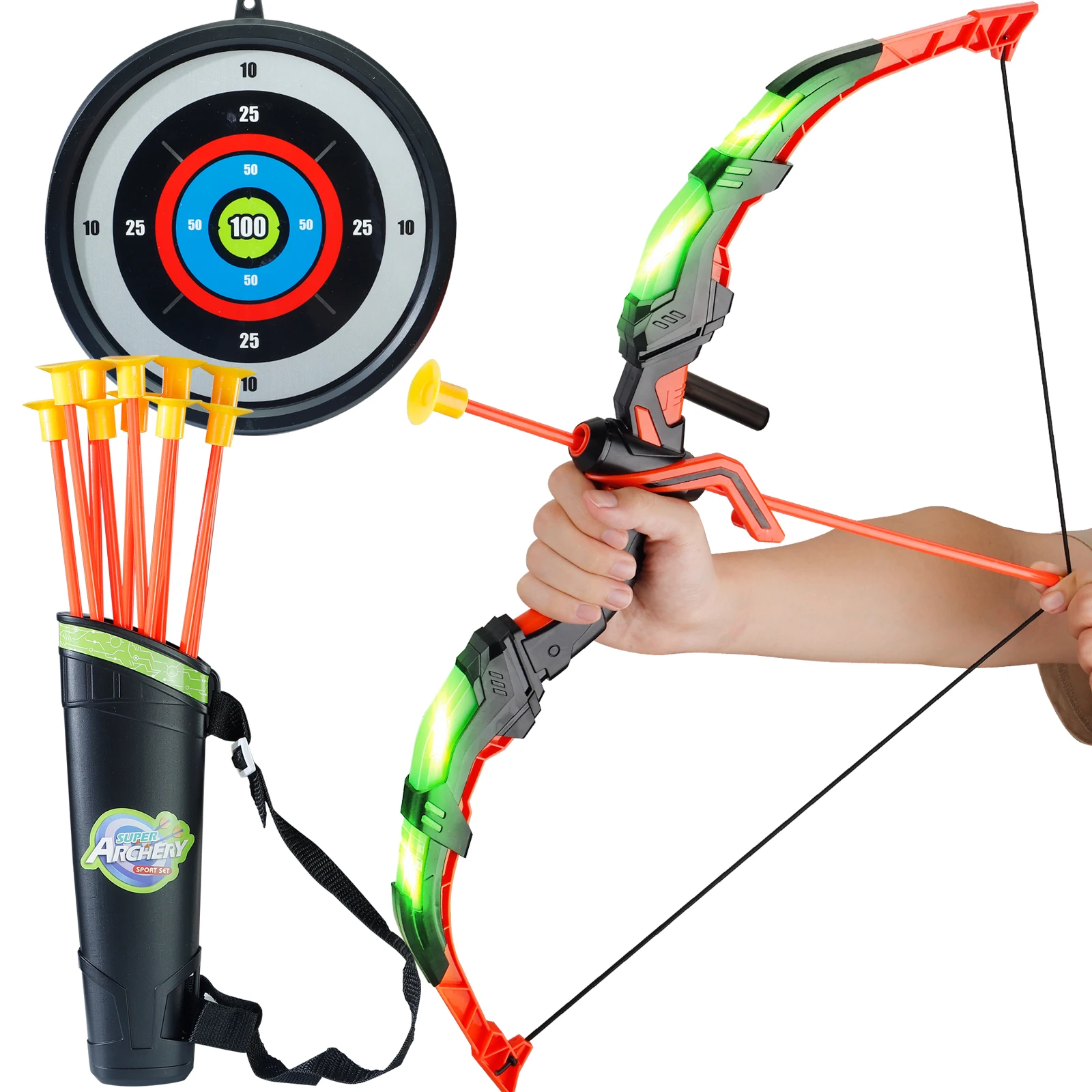 Conjunto de brinquedo de arco e flecha infantil, coordenação olho-mão, treinamento, várias opções, interno e externo, presente esportivo, natal, halloween