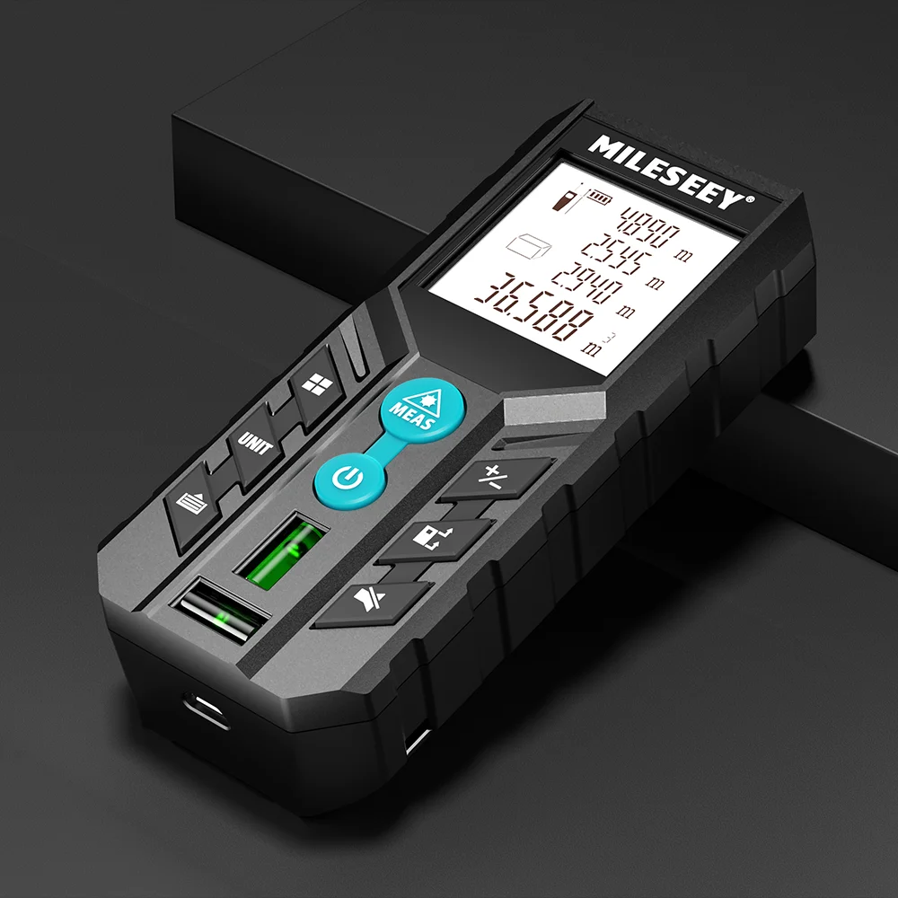 Mileseey D2 Laser Distance Meter,40m/120m Rangefinder,Rechargeable Angle Optional, Ft/M Unit, With Leveling Bubble Measure Tools