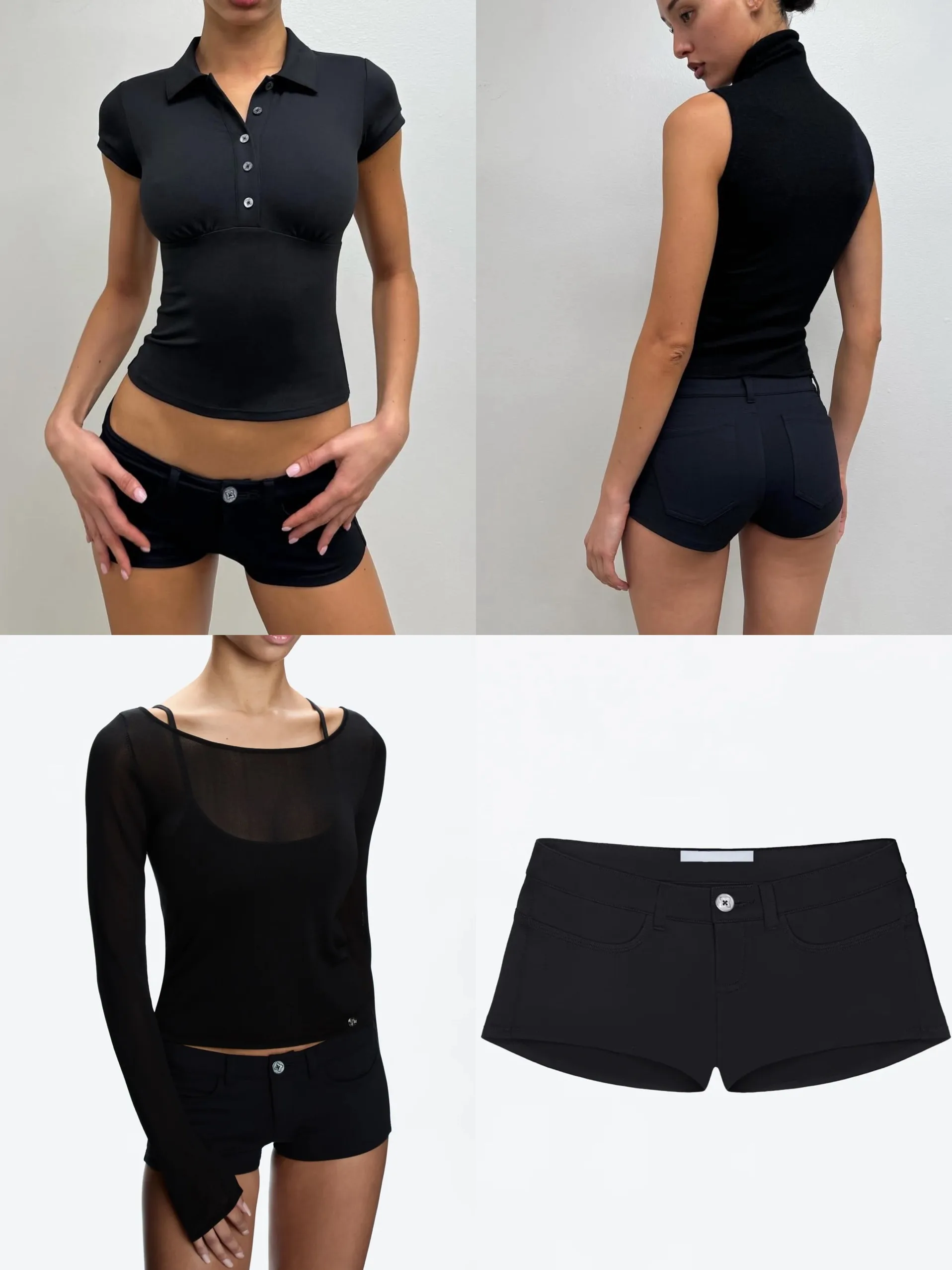 Tank Summer Women's Black Super Shorts, Low-Waisted Tight Hot Pants, Suitable for All Types of Suspender Short Sleeves, Versatile Basic Styles