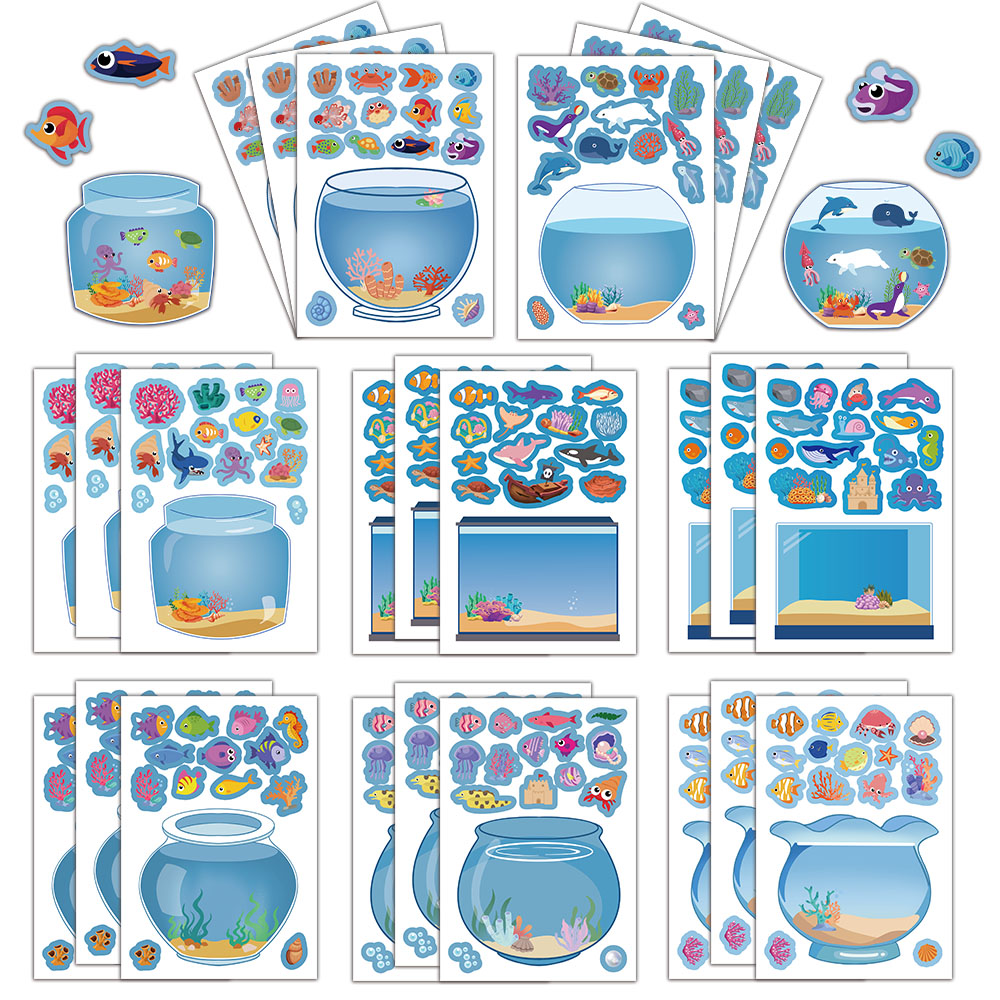 8 STKS Lucky Fish Tank Puzzel Sticker Speelgoed Handgemaakte DIY Notebook Desktop Creatieve Decoratie Waterdicht