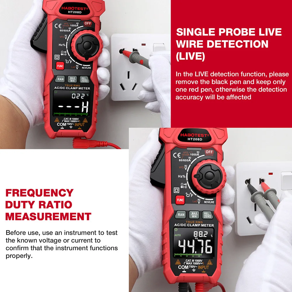 HT208A/D AC/DC Digital Clamp Meter มัลติมิเตอร์ Pinza Amperimetrica True RMS ความแม่นยําสูง Capacitance NCV Ohm Hz เครื่องทดสอบ
