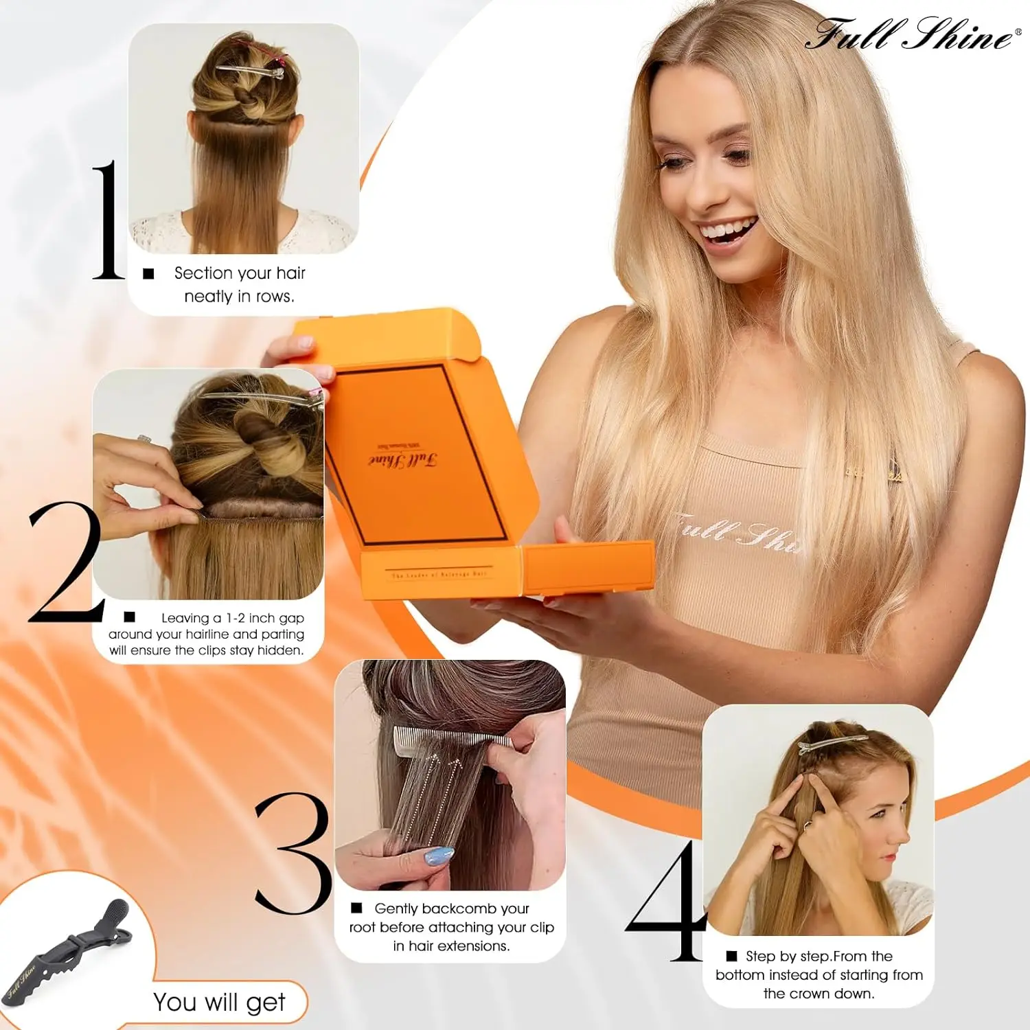 Extensions de cheveux humains pleine brillance pince dans les Extensions de cheveux Remy cheveux 7 pièces 105g Double trame Extensions de cheveux cheveux humains pour femme