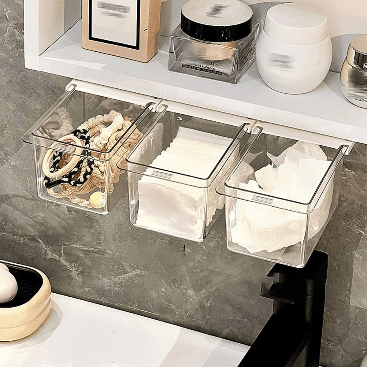Transparent Bathroom Cotton Stick Makeup Cotton Bathroom Pull-Out Storage Drawer Style Storage Box Under The Mirror Cabinet