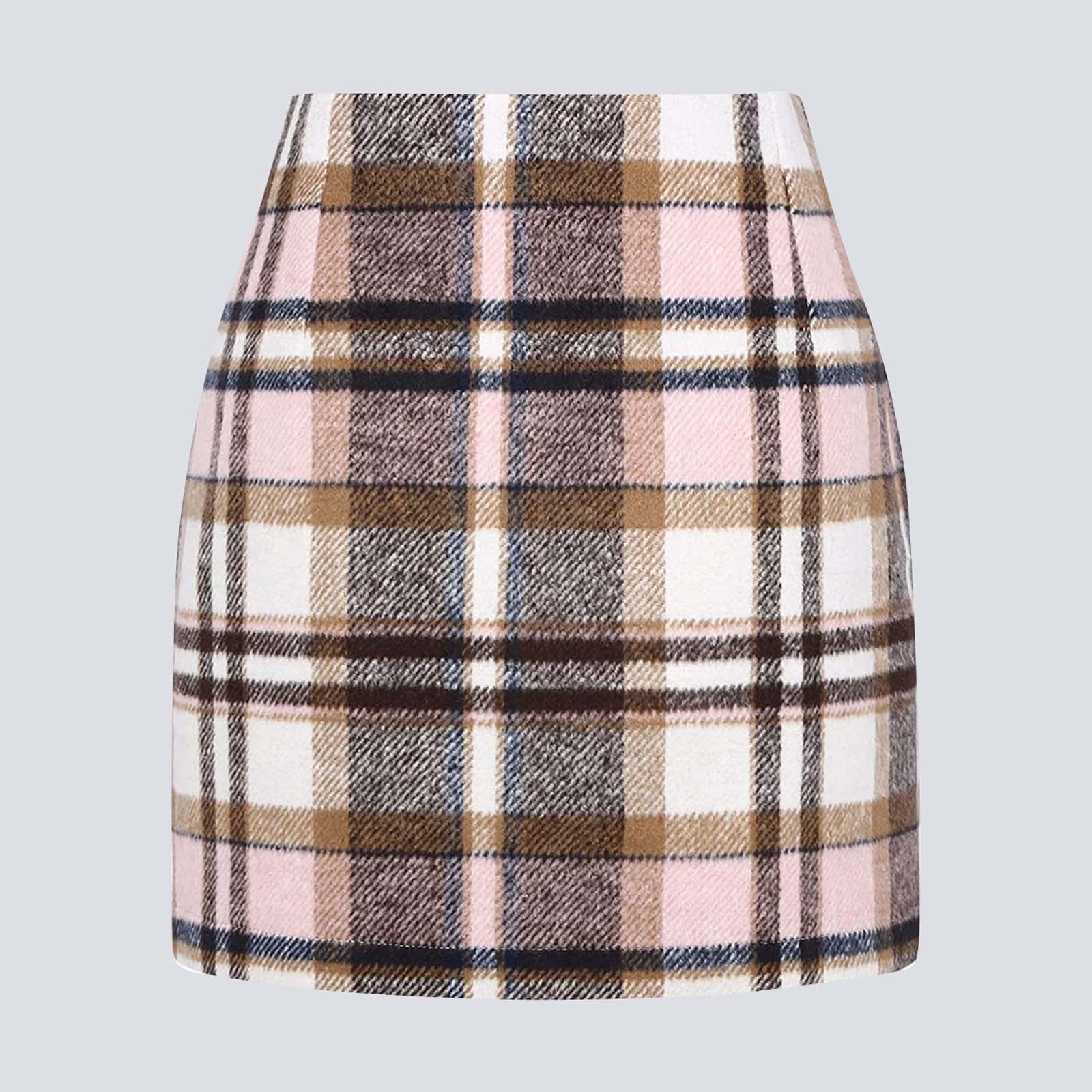 Herfst Winter Vrouwen Wollen Geruite Rok Elegante Potlood Mini Rokken Streetwear Hoge Taille Dame Bodycon Korte Rok
