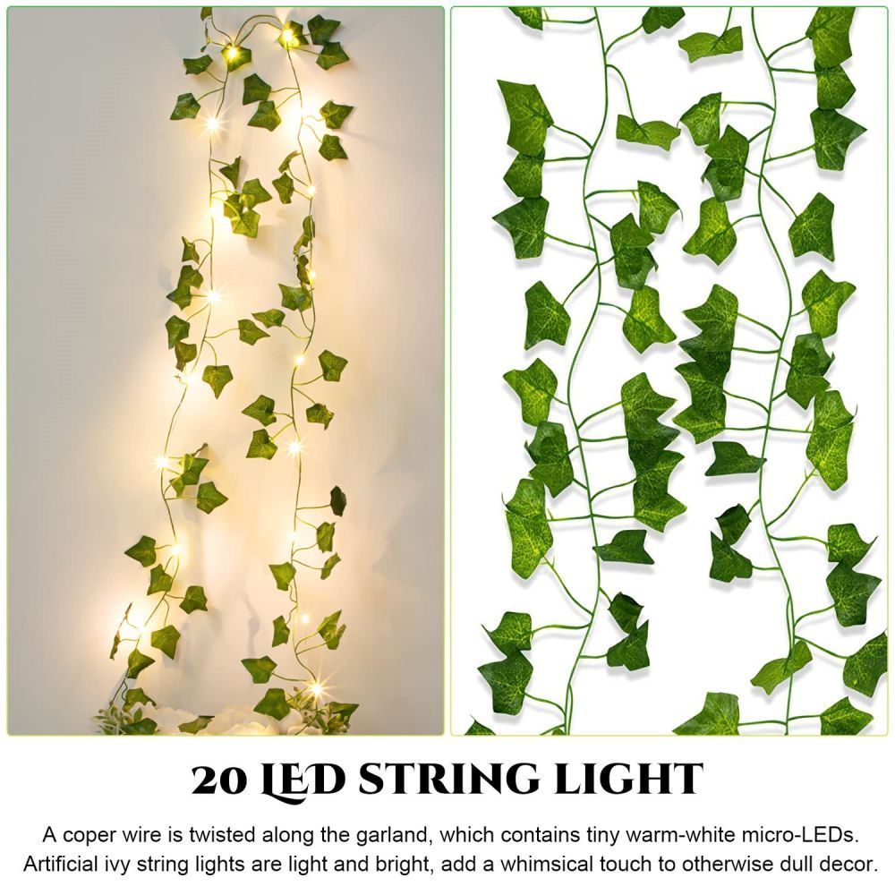 1Pack Realistic Greenery Vines for Indoor and Outdoor Use 20 LED String Light For New Year Wall House Room Office Birthday Home