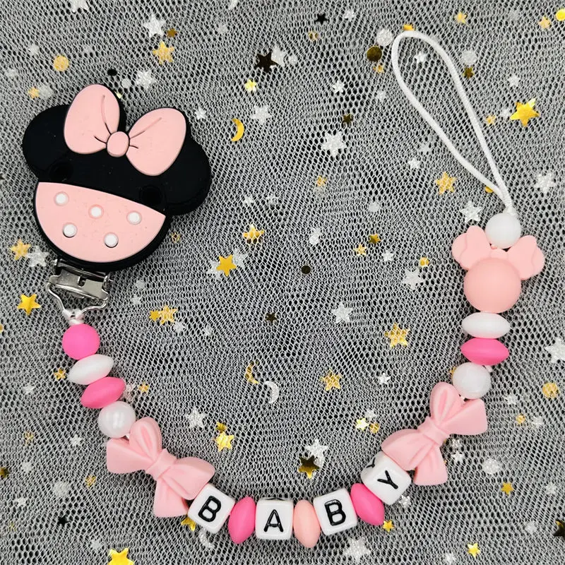 Clips para chupete de bebé con nombre personalizado, cadena de cuentas de silicona, juguetes para mordedores, soporte para chupete con nombre en inglés ruso, cadena para chupete, regalo para recién nacido