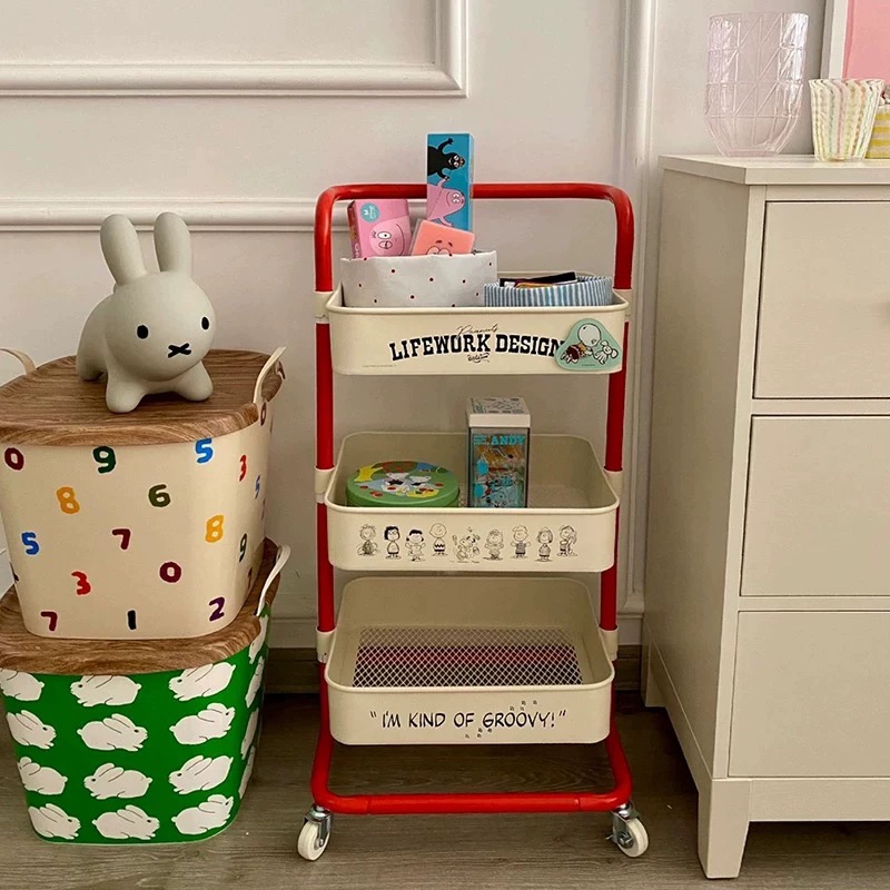 Hot Multi-Layer Contrast Color Trolley Storage Shelf Trolley Organizer Mobile Cosmetics Snack Storage Rack Bathroom Mobile Shelf
