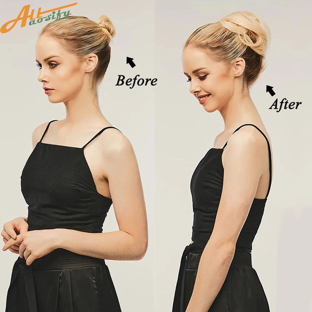 Allaosify 합성 헤어 번 여성용 천연 곱슬 머리 헤어피스 헤어 익스텐션 핑크 레드 블랙 Chignon With Rubber Band