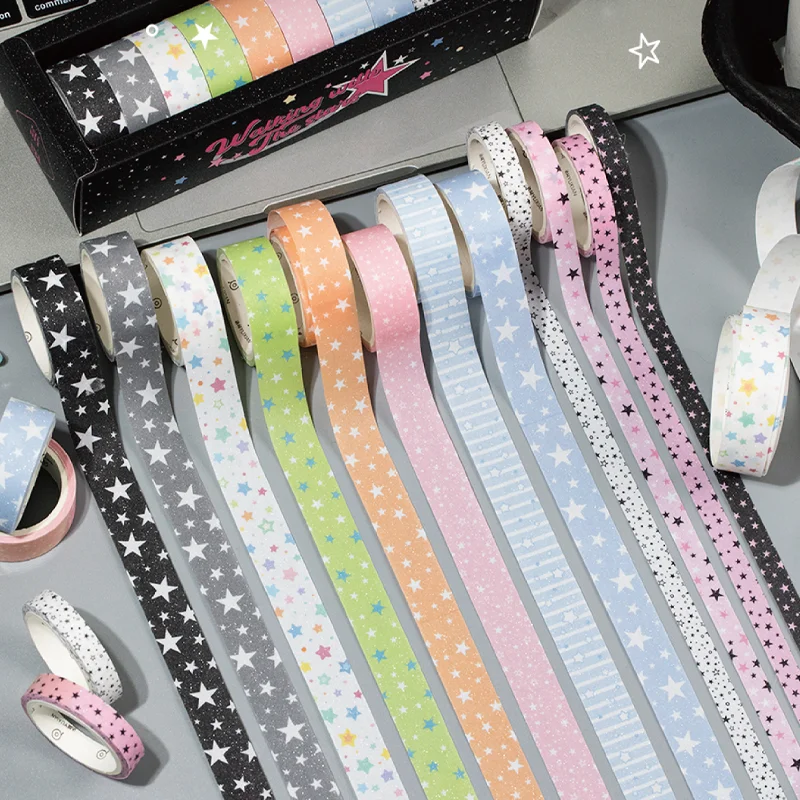 1 estilo 12 rollos/bolsa caminando con las estrellas conjunto de cintas manual creativo Material DIY álbum de recortes marco de fotos diario