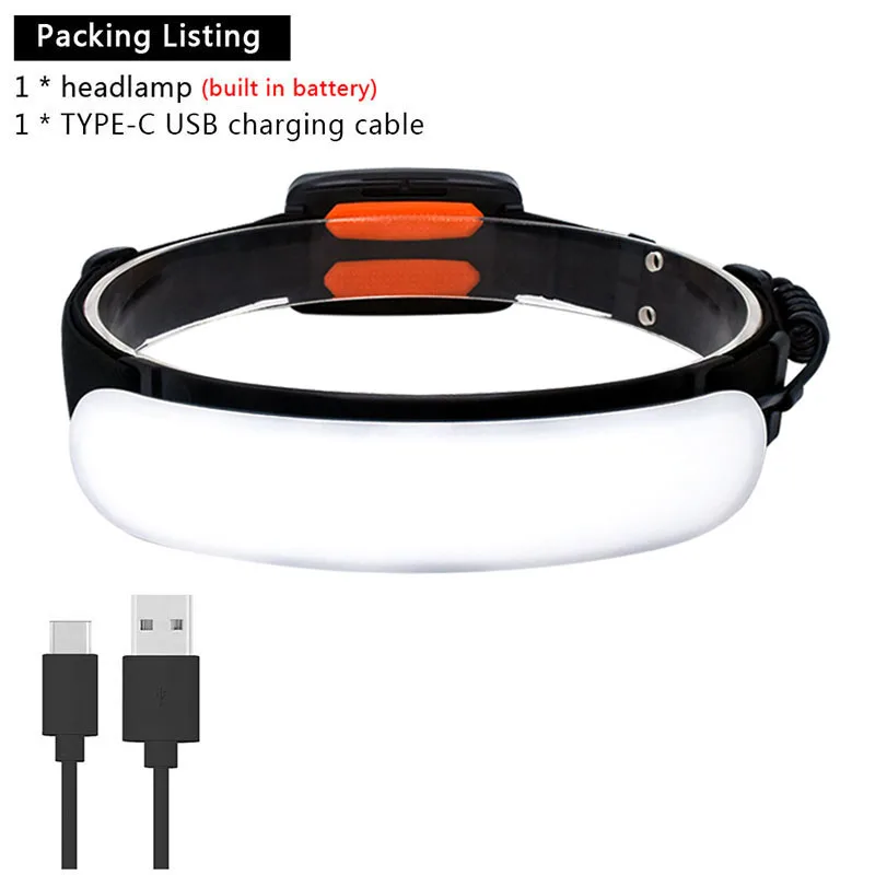 Linterna frontal COB de ángulo ultraancho, 31 Uds., LED, portátil, con batería integrada de 5000Mah, linterna frontal recargable por USB