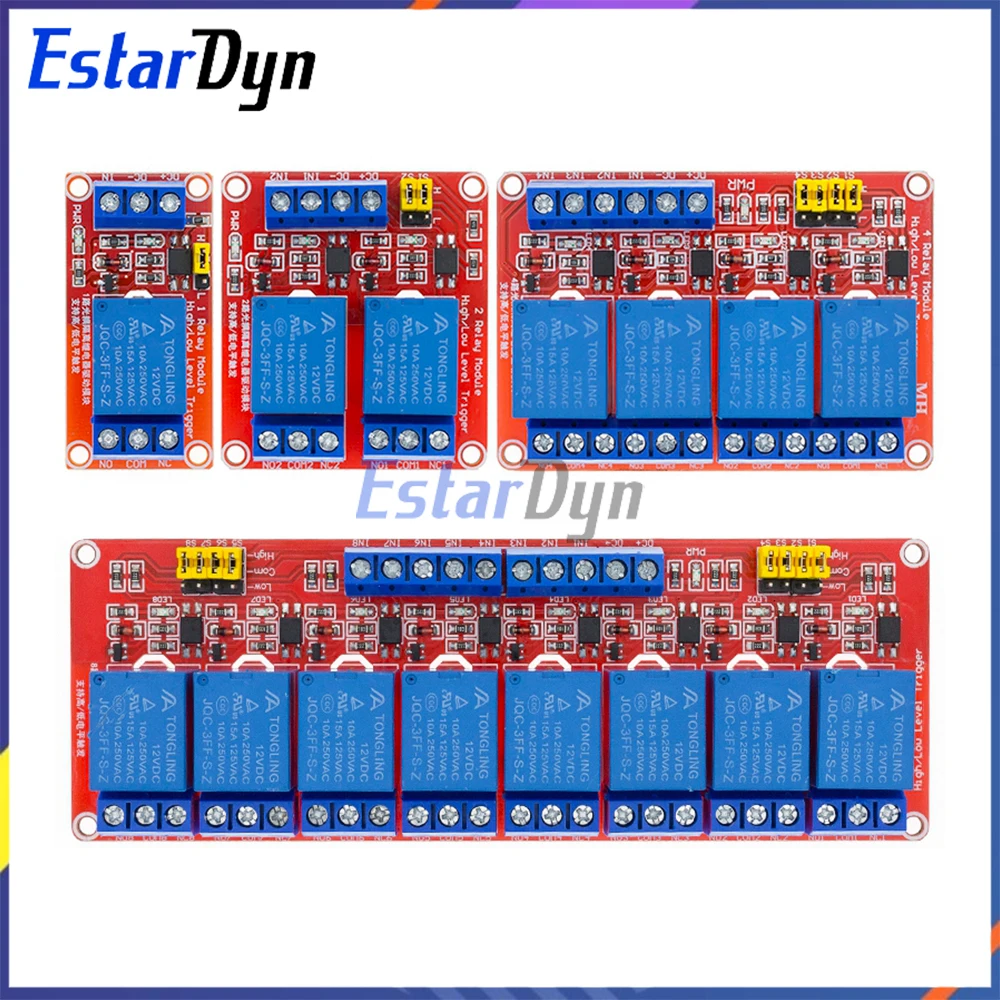 Módulo de relé de 1 2 4 8 canales 5V 12V con optoacoplador, protector de disparo de nivel alto y bajo para proyectos de bricolaje Arduino PIC AVR MCU