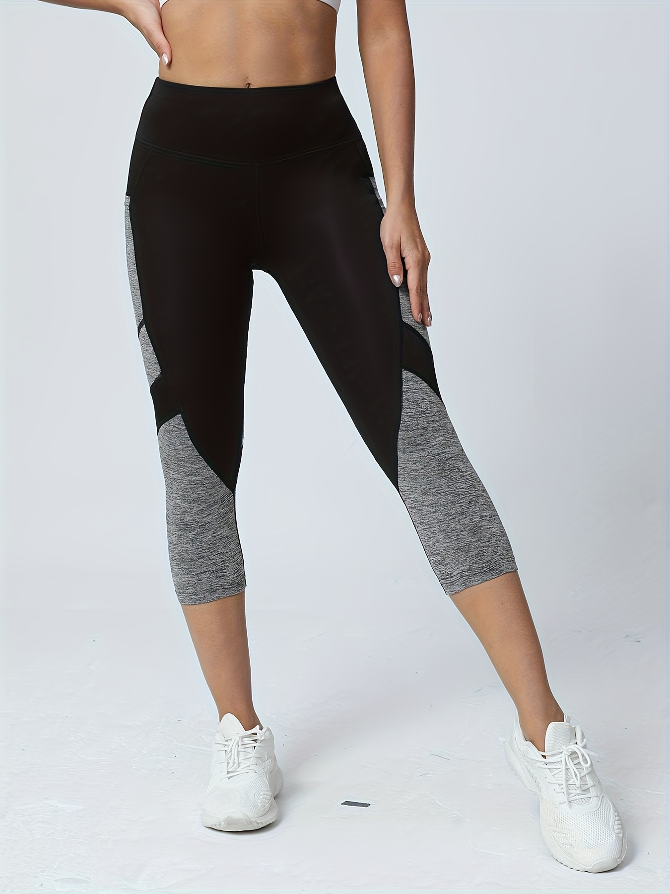 Yogabroek met patchwork, hoge taille, capri-legging, buikwandcorrectie-joggingbroek voor dames
