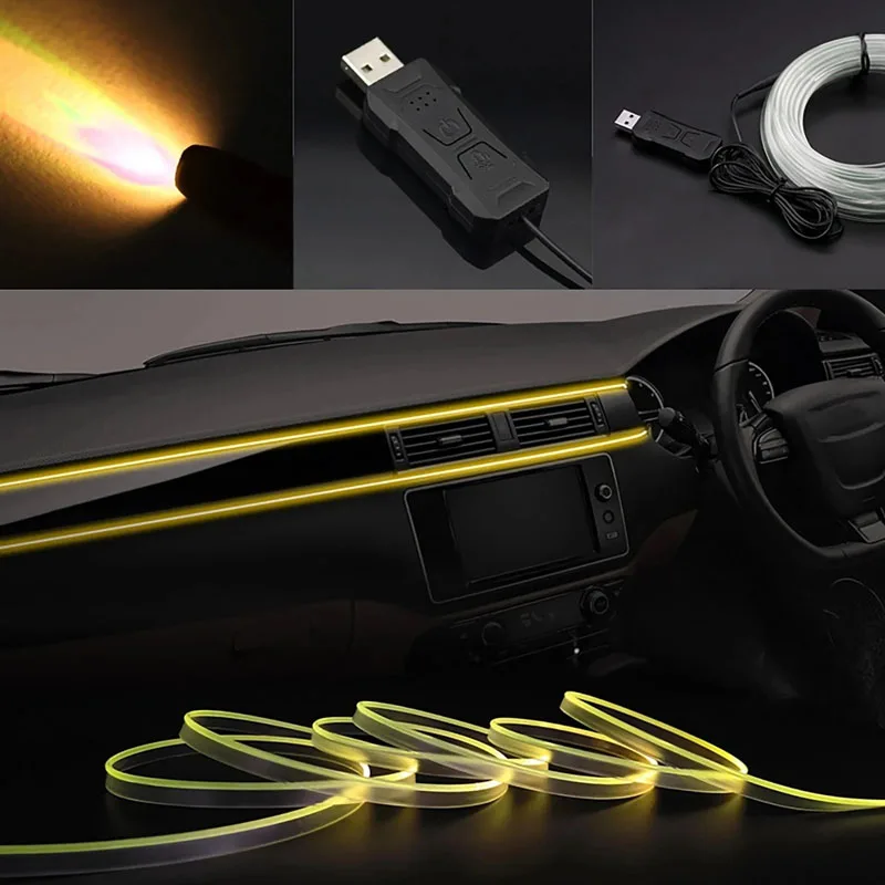 2/3/4/5M RGB ภายในรถบรรยากาศ Light Ambient LED Light Strip USB ไฟเบอร์ออปติกบรรยากาศโคมไฟสนับสนุน APP ไร้สายควบคุม