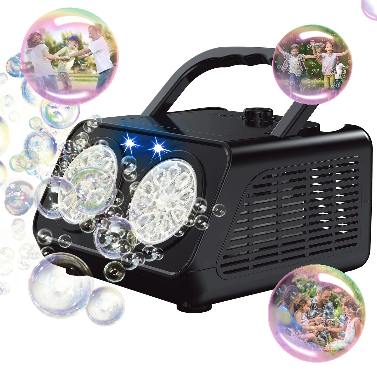 Macchina per bolle automatica Aggiornamento Soffiatore per bolle con 2 ventole Più di 20000 bolle al minuto Bolle per bambini Creatore di bolle portatile Ope