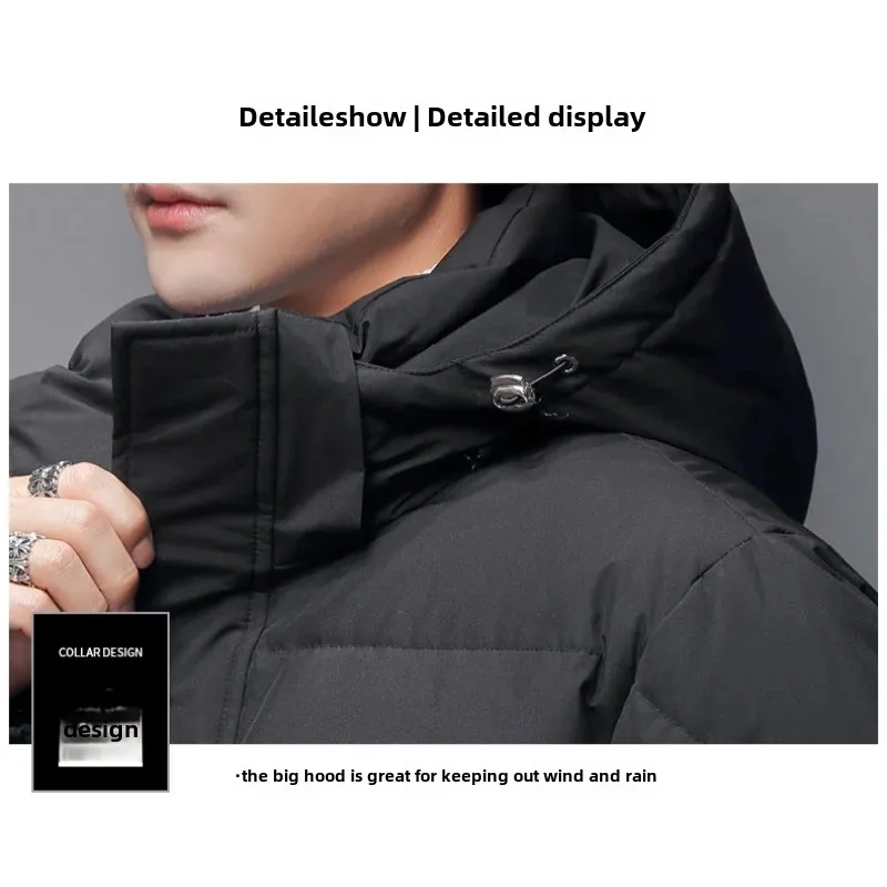 ฤดูหนาวสีขาวลงเสื้อแจ็คเก็ตผู้ชายผู้หญิง Hooded หนา Over-the-Knee PUFFER JACKET Man เสื้อกันหนาวคู่ลงเสื้อ