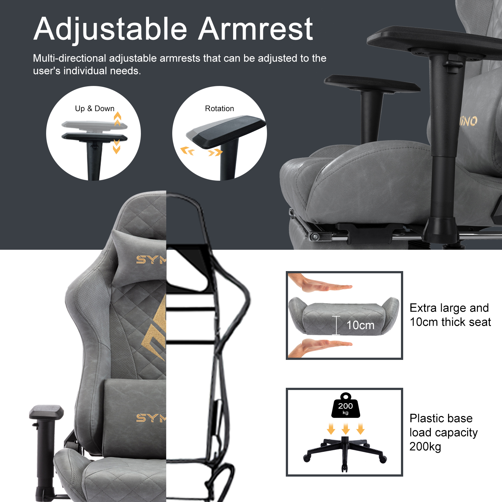 SYMINO Chaise de jeu ergonomique vintage en cuir PU