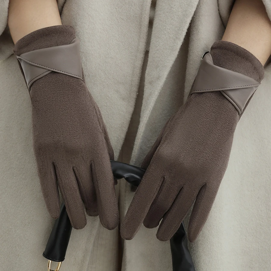 Koreanische Version von warmen Handschuhen für Damen-Wintermode, einfaches Temperament und samtige Anti-Kälte-Touchscreens, die winddicht fahren