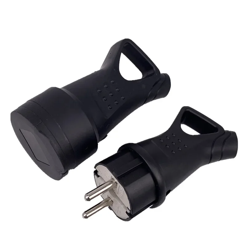 Conector europeo con conexión a tierra eléctrica, enchufe impermeable de goma UE con cubierta IP54 para Cable de alimentación DIY, 16A, 250V