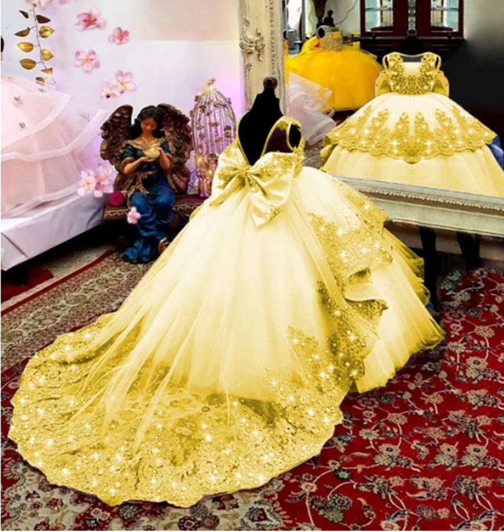 Blumen mädchen Kleid für Hochzeit Hosenträger mit Bogen Satin Ballkleid Kinder Geburtstag Erstkommunion Party kleid