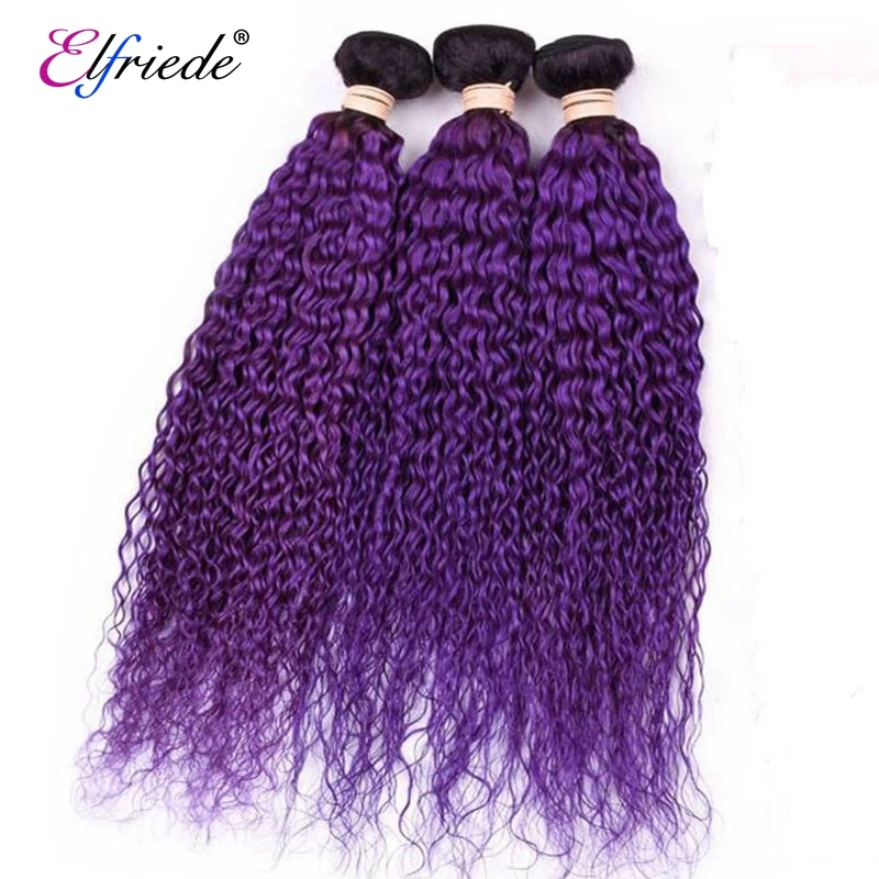 ElfriEZE-Kinky Curly Ombre Colorido Pacotes de cabelo humano, tece, 100% extensões de cabelo humano, 1B, roxo, ofertas, 3, 4, 1