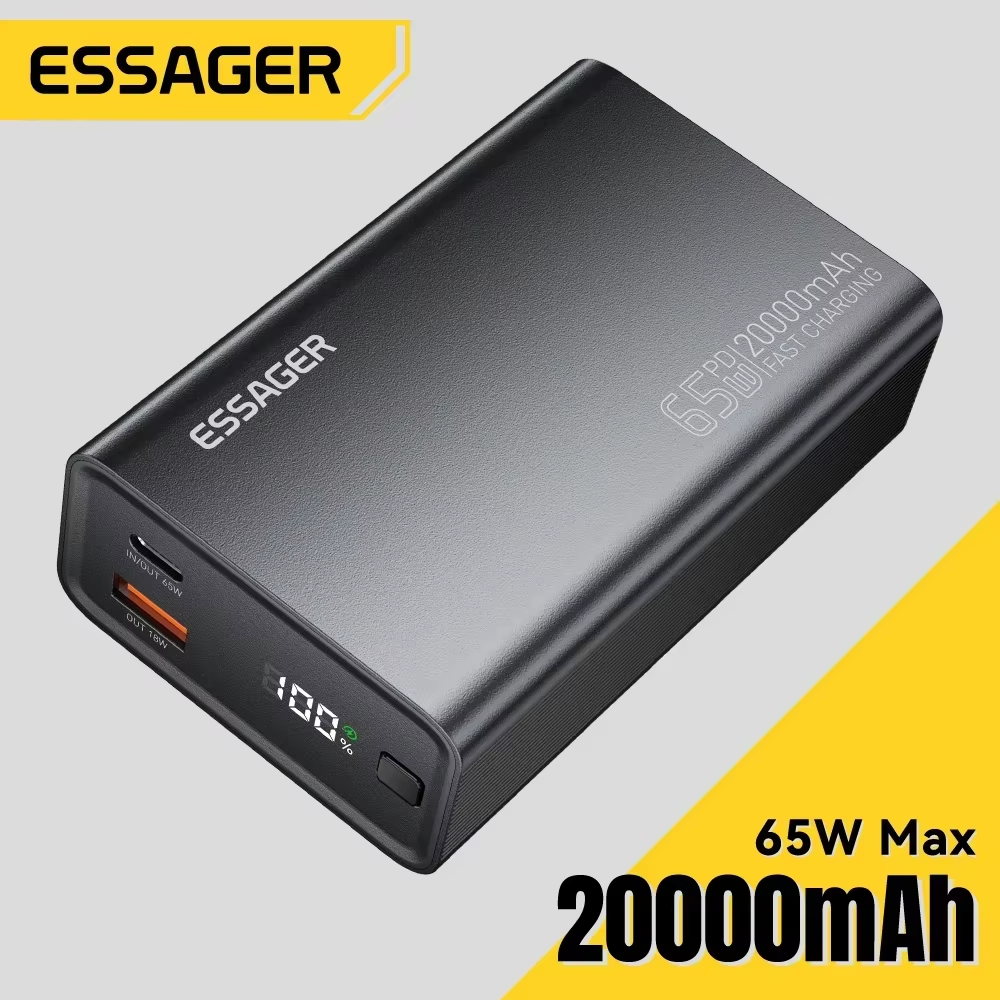 Essager Power Bank 20000 мАч Портативный PD 65 Вт Быстрая зарядка мобильного телефона Внешний аккумулятор Powerbank для iPhone 17 16 15 Ноутбук Mac