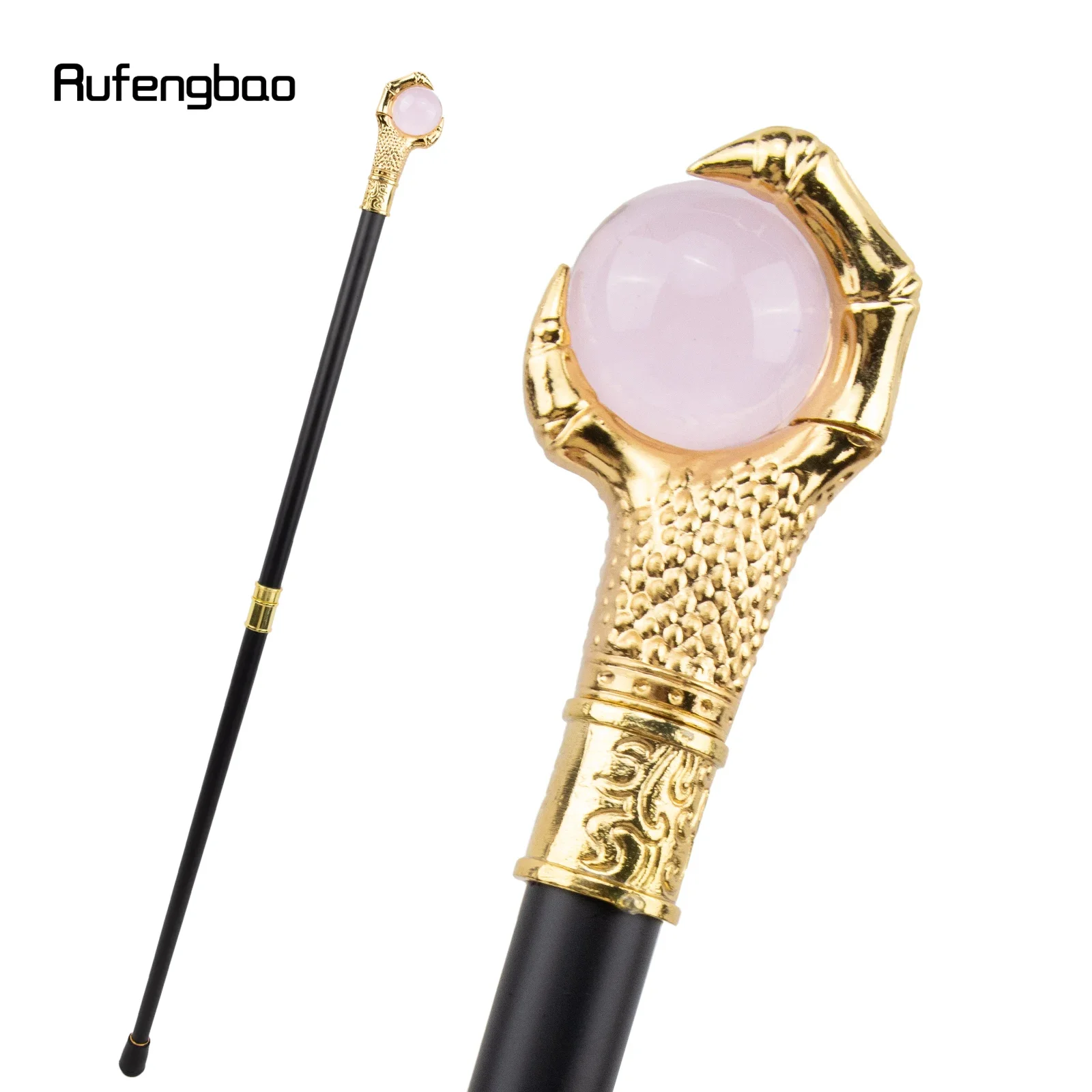 Garra de dragón, bola de cristal rosa claro, bastón dorado para caminar, bastón decorativo de moda, bastón para Cosplay, perilla, báculo de 93cm