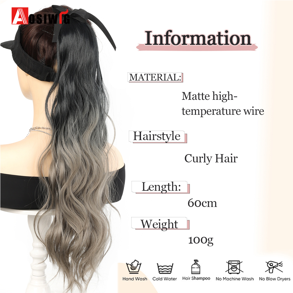 合成カーリーポニーテールヘアピース,カーリーヘアエクステンション,ブラック,グラデーション,ブルー,グレー,耐熱性,w用,24インチ