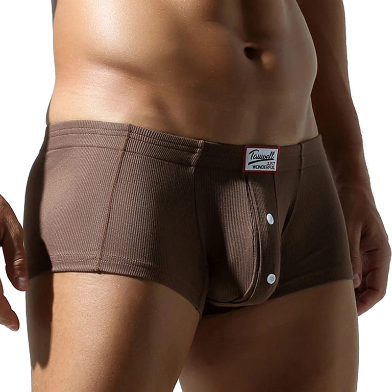 Men's flat underwear, made of synthetic cotton, high elasticity, raised, button decoration, comfortable slim fit solid color