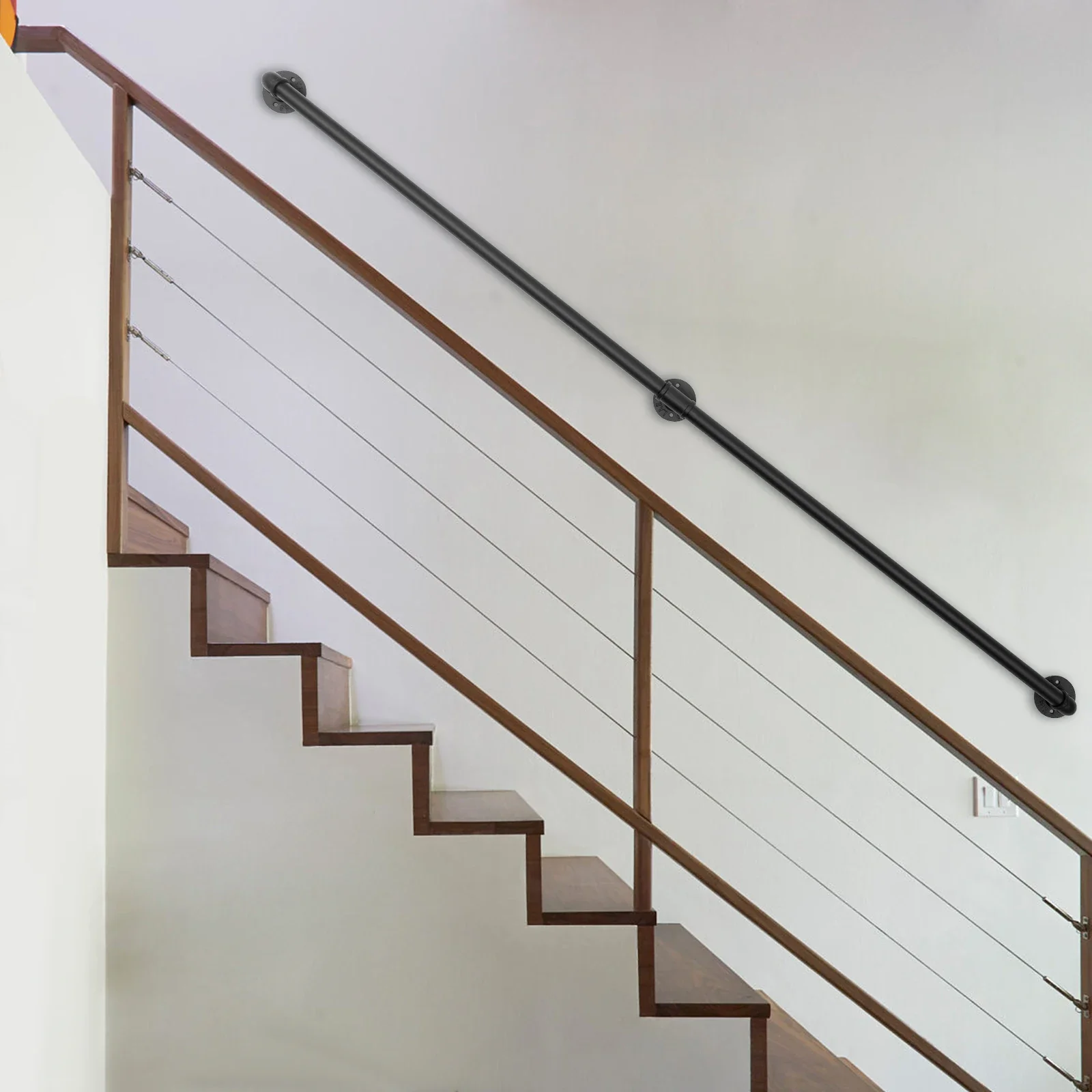 Sturdy Metal Stair Railing with Galvanized Iron Pipes, Black Industrial Style, DIY Installation, Heat and Rust Resistant, Easy