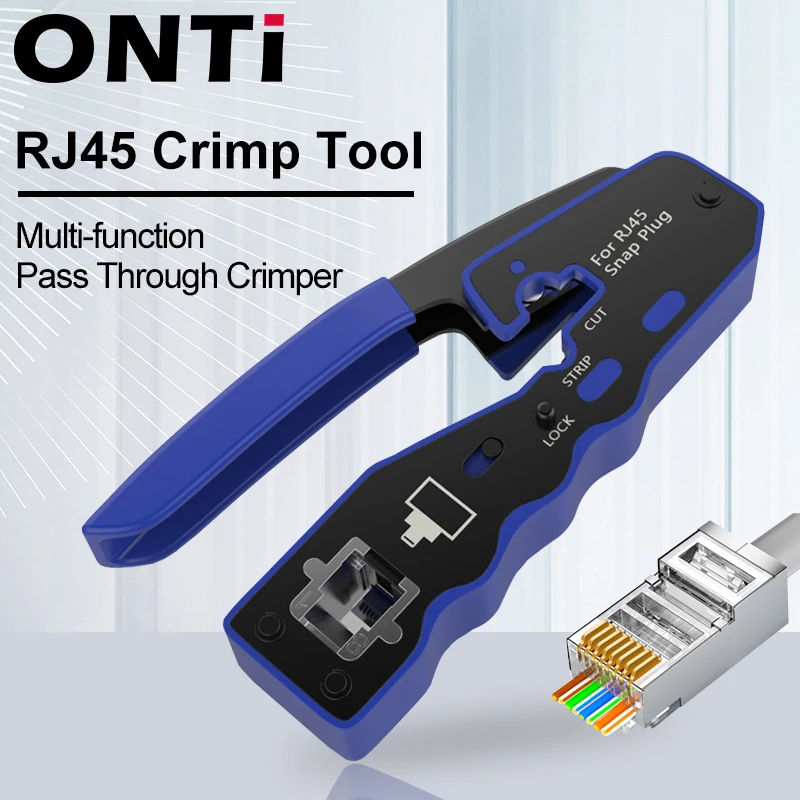 Conector ONTi RJ45 Cat7/6/6A/5E, herramienta de engarzado RJ45, engarzado pasante con cuchilla de repuesto, pelador de cables Ethernet