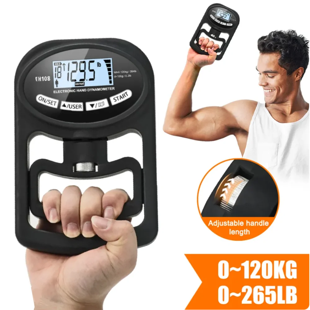 그립 강도 테스터 265Lbs/120Kg 디지털 손 동력계 그립 강도 측정기 USB LCD 화면 파워 트레이닝 스포츠를위한 손 그립