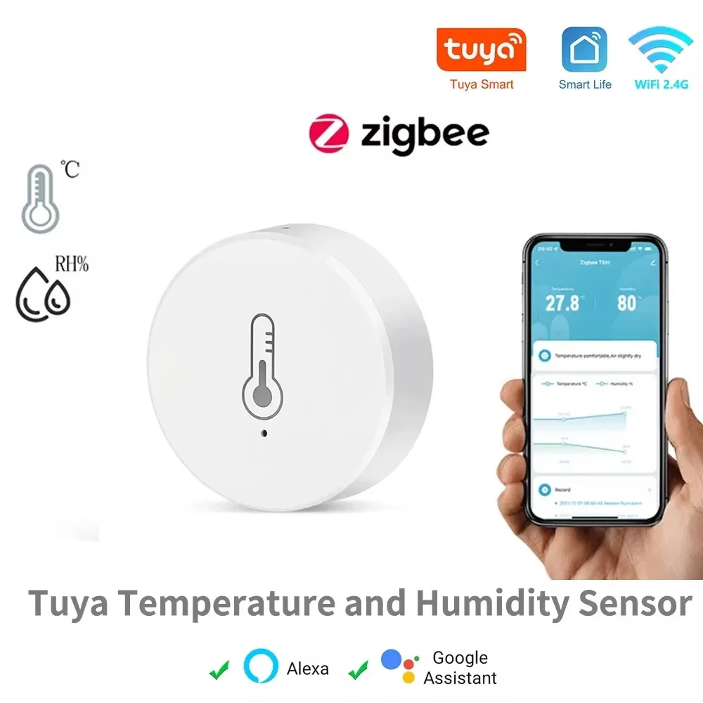 Sensor de temperatura y humedad en tiempo Real Tuya ZigBee, funciona con Alexa, Google Home, Smart Life/Tuya Smart App Control
