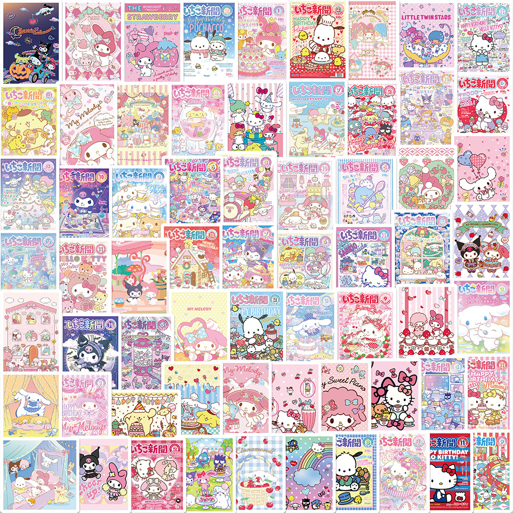 65Pcs Sanrio Sealing Labels Stickers Aesthetic Decorative Stationery Laptop Cute Cartoon Hello Kitty Decals Kids Gift Toys