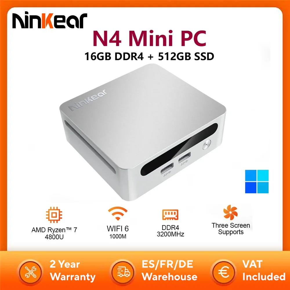 Ninkear N4 Mini PC AMD Ryzen 5 4600H do 4,0 GHz 16 GB DDR4 + 512 GB SSD Obsługa 8K 3 ekranów Wyświetlacz WiFi 6 Windows 11